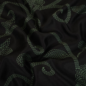 Black Floral Print Pure 70gm Chanderi Fabric SN-30522 - TradeUNO