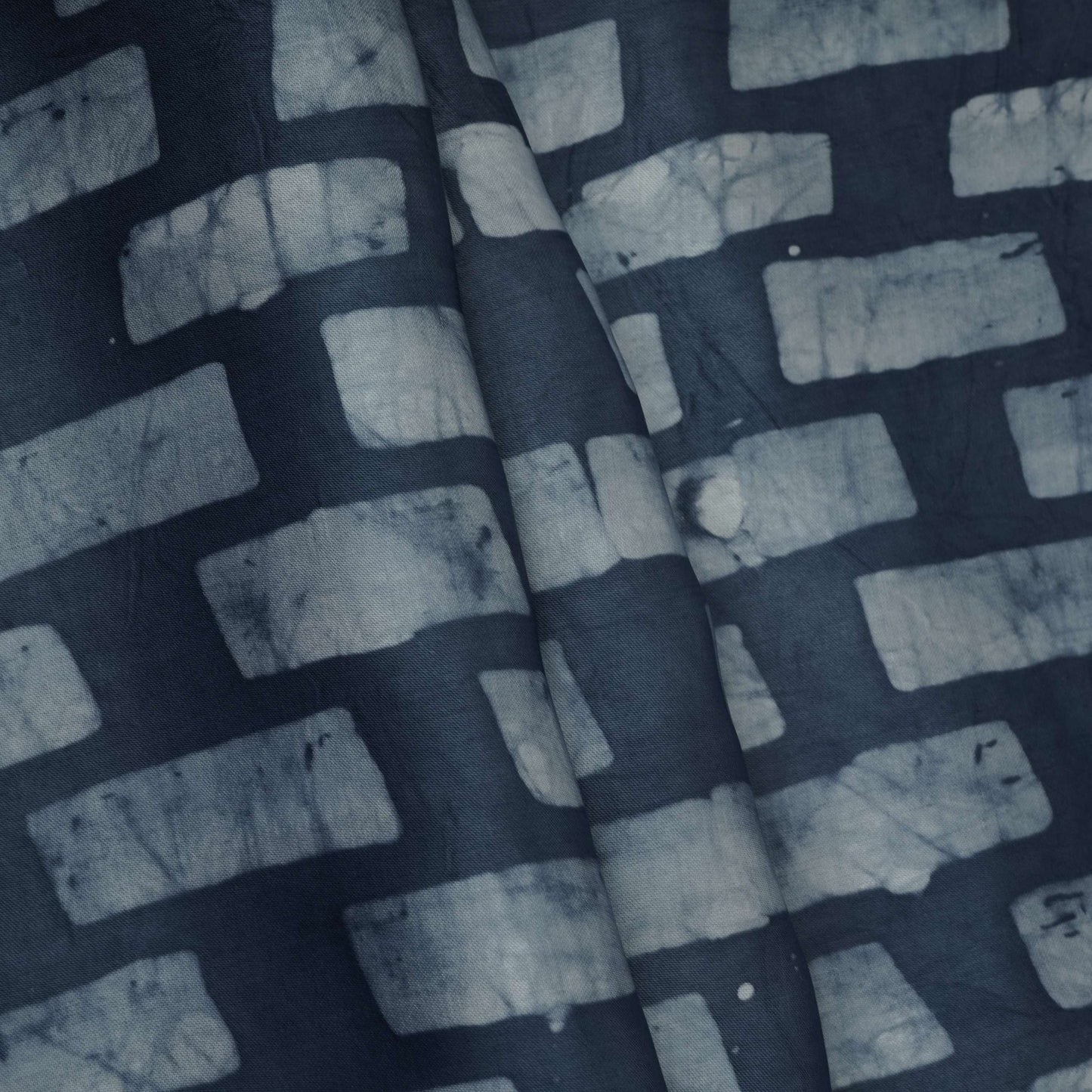 Indigo Blue Block Batik Print Modal Satin Fabric EEG-32490