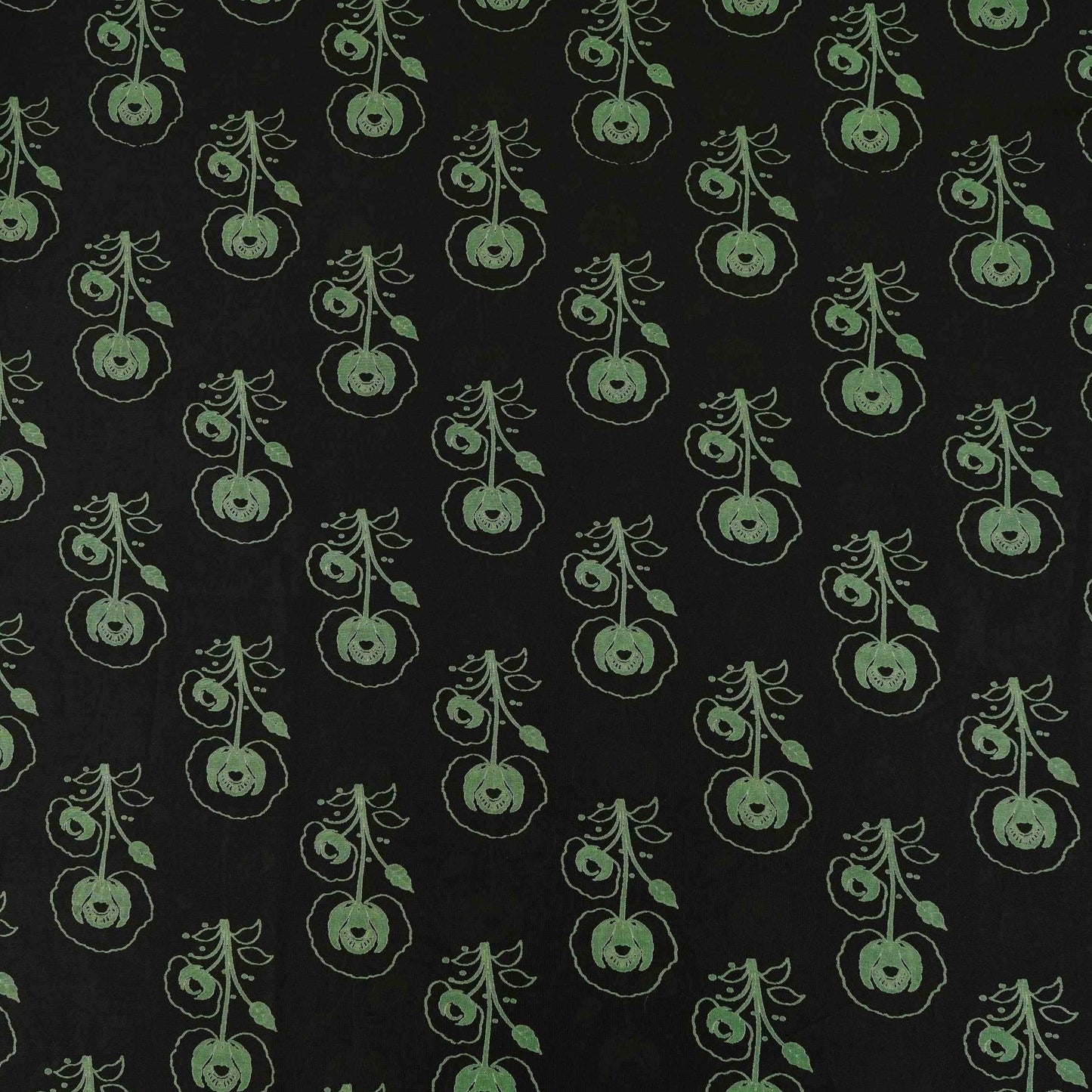 Black Floral Print Pure 70gm Chanderi Fabric SN-30539