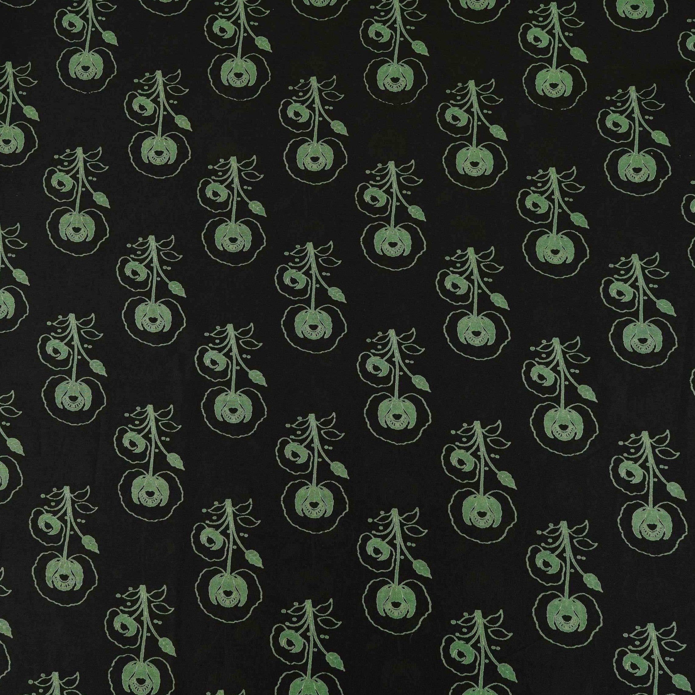 Black Floral Print Pure 70gm Chanderi Fabric SN-30539 - TradeUNO