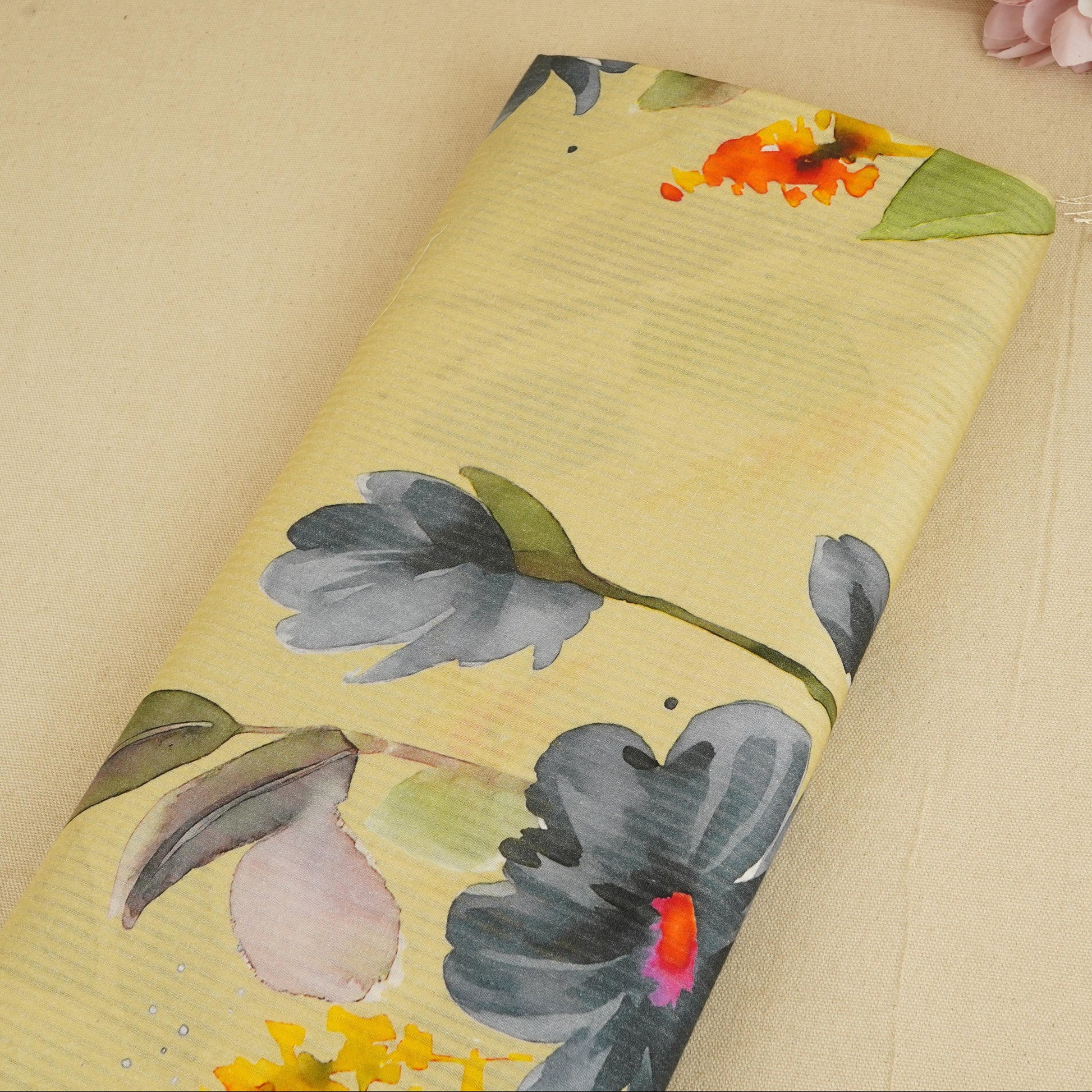 Rust Yellow Floral Print Cotton Fabric MT-29384