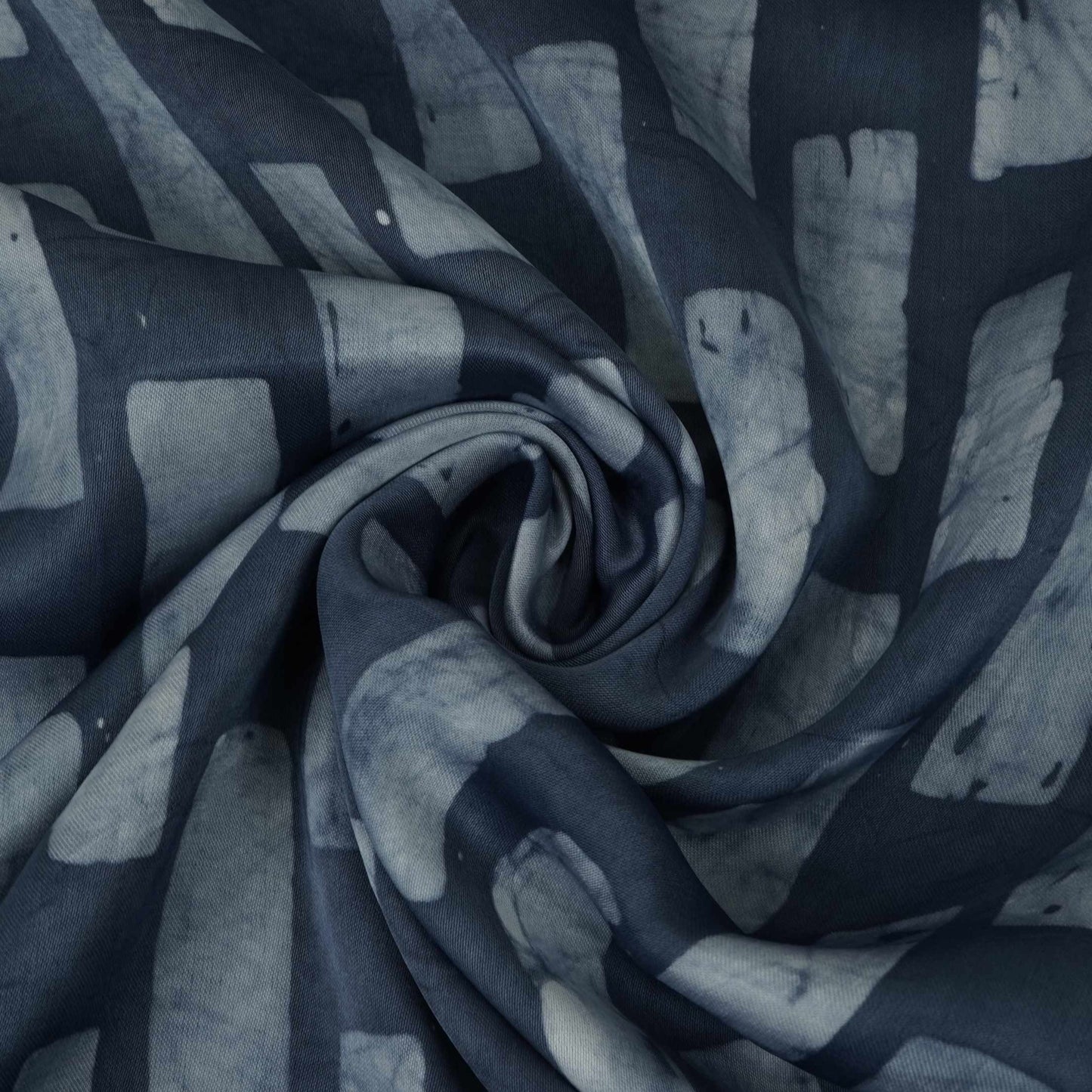 Indigo Blue Block Batik Print Modal Satin Fabric EEG-32490