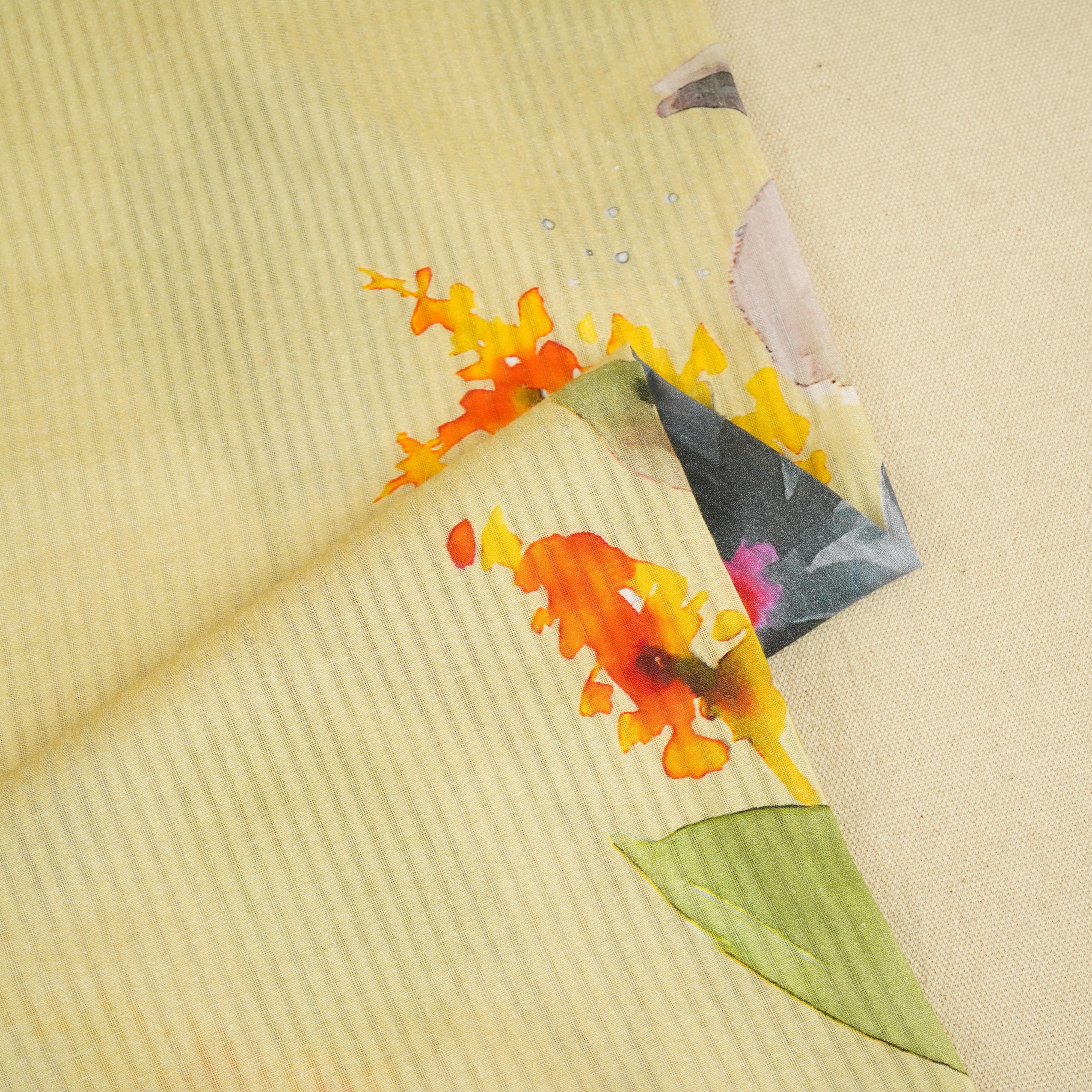 Rust Yellow Floral Print Cotton Fabric MT-29384