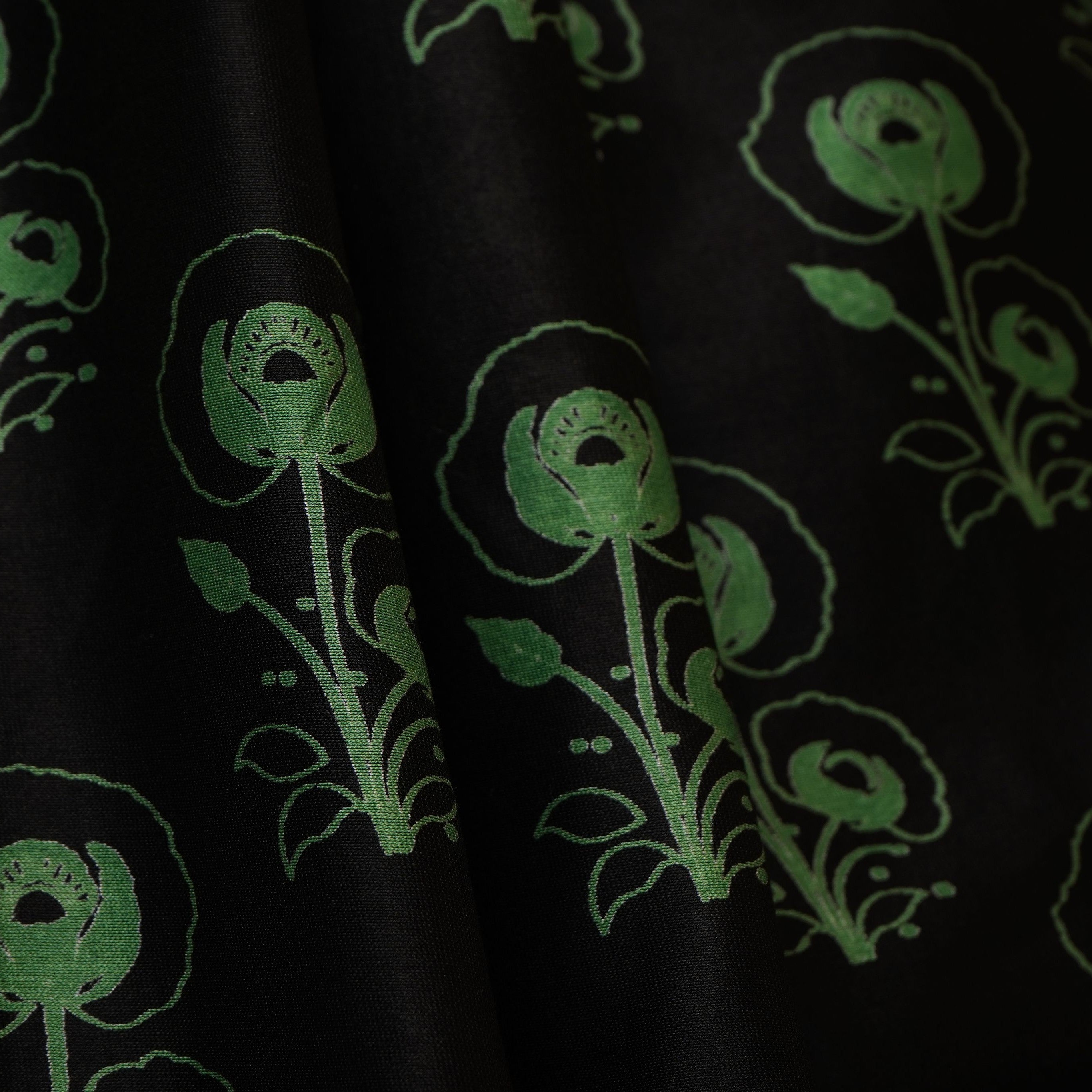 Black Floral Print Pure 70gm Chanderi Fabric SN-30539 - TradeUNO