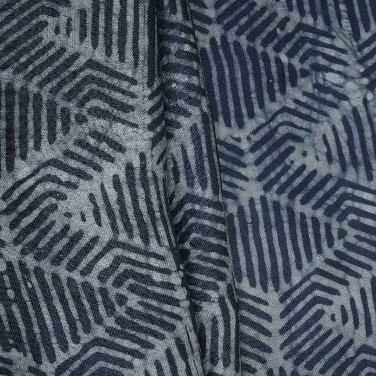 Indigo Blue Abstract Batik Print Modal Satin Fabric EEG-32484