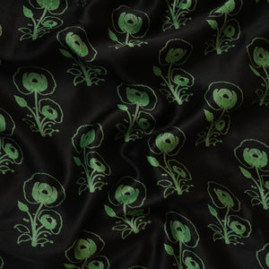 Black Floral Print Pure 70gm Chanderi Fabric SN-30539 - TradeUNO