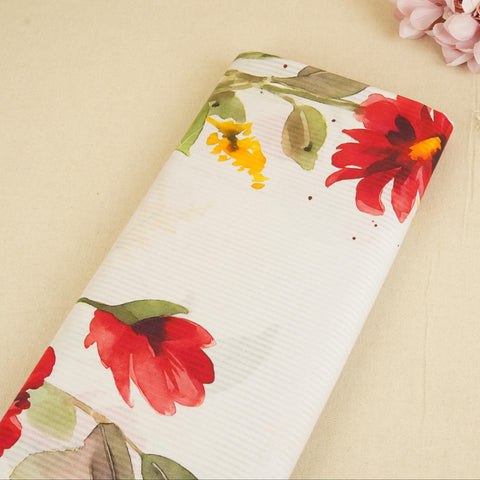Off White Floral Print Cotton Fabric MT-29383