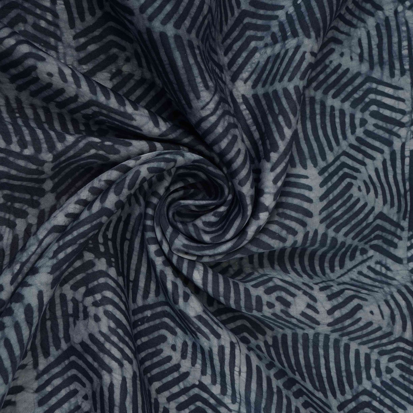 Indigo Blue Abstract Batik Print Modal Satin Fabric EEG-32484