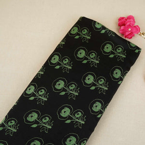 Black Floral Print Pure 70gm Chanderi Fabric SN-30539 - TradeUNO