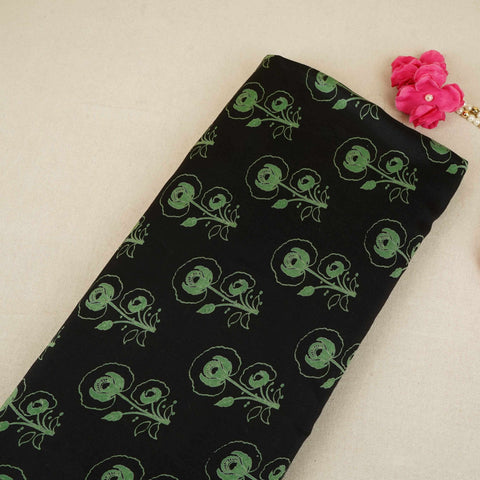 Black Floral Print Pure 70gm Chanderi Fabric SN-30539