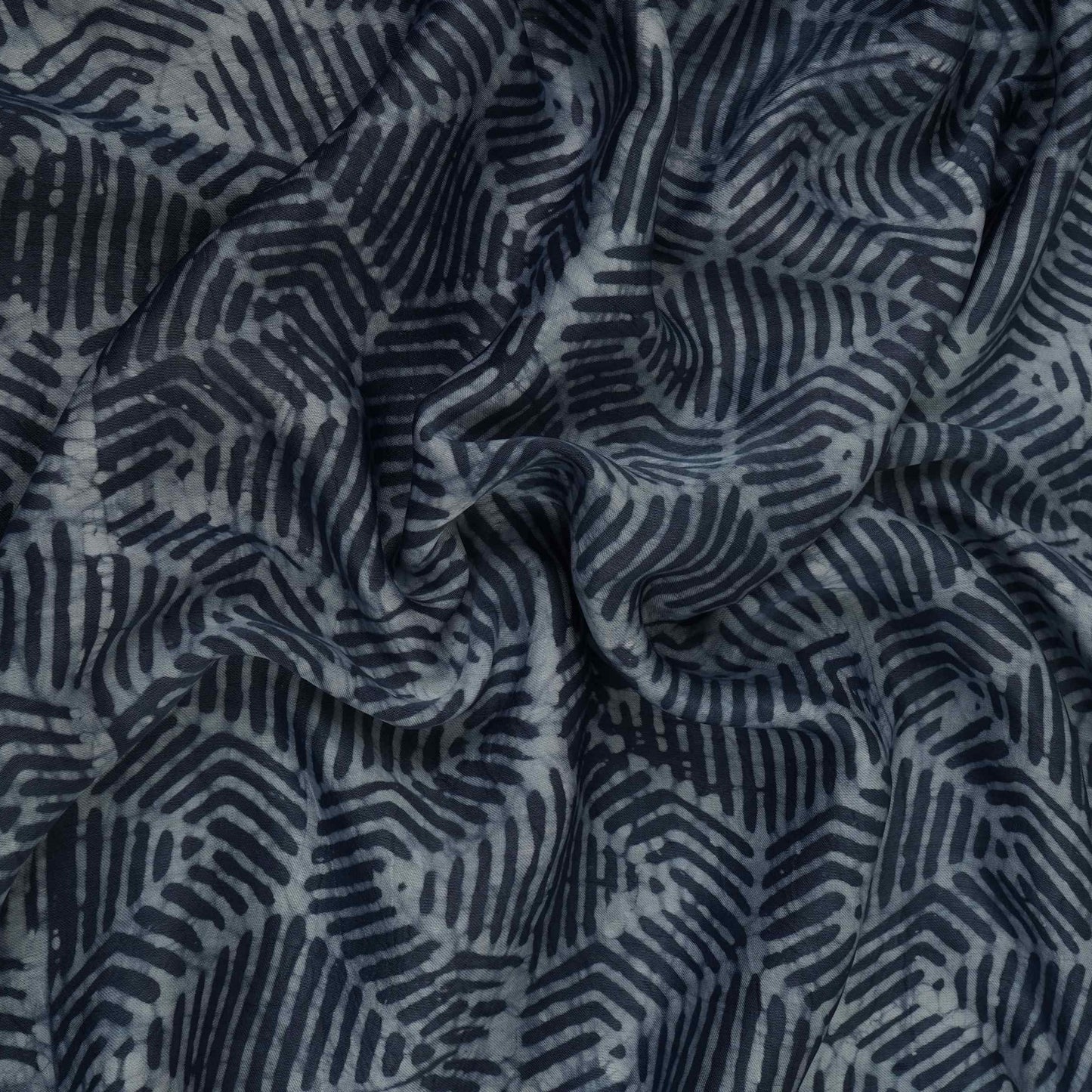 Indigo Blue Abstract Batik Print Modal Satin Fabric EEG-32484