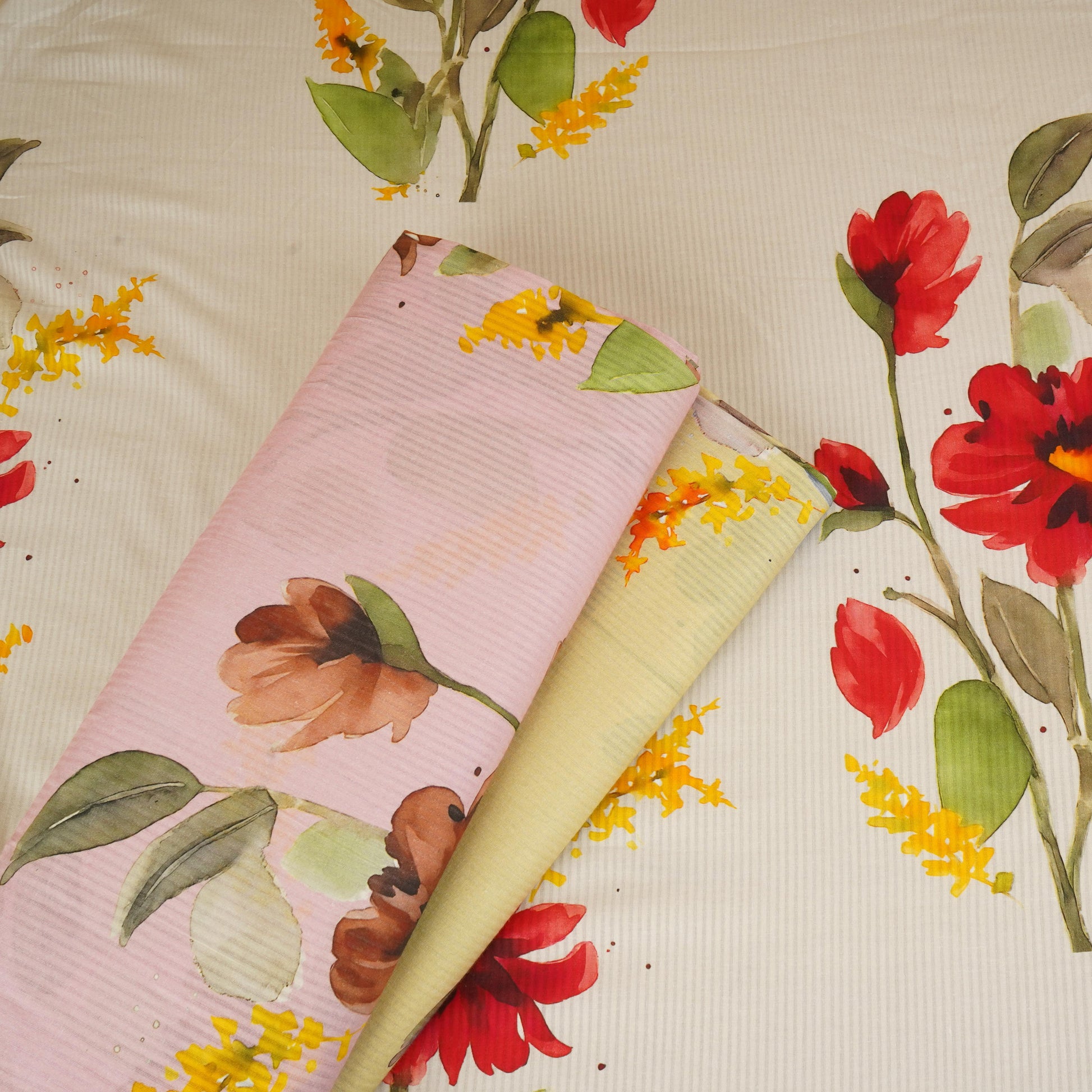 Baby Pink Floral Print Cotton Fabric MT-29385
