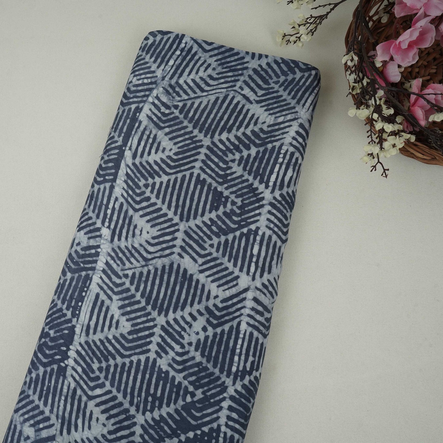 Indigo Blue Abstract Batik Print Modal Satin Fabric EEG-32484