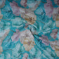 Aqua Blue Floral Print Cotton Linen Fabric RT-30917