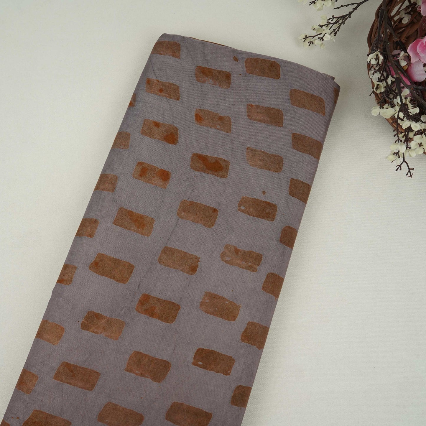 Grey Block Batik Print Modal Satin Fabric EEG-32478