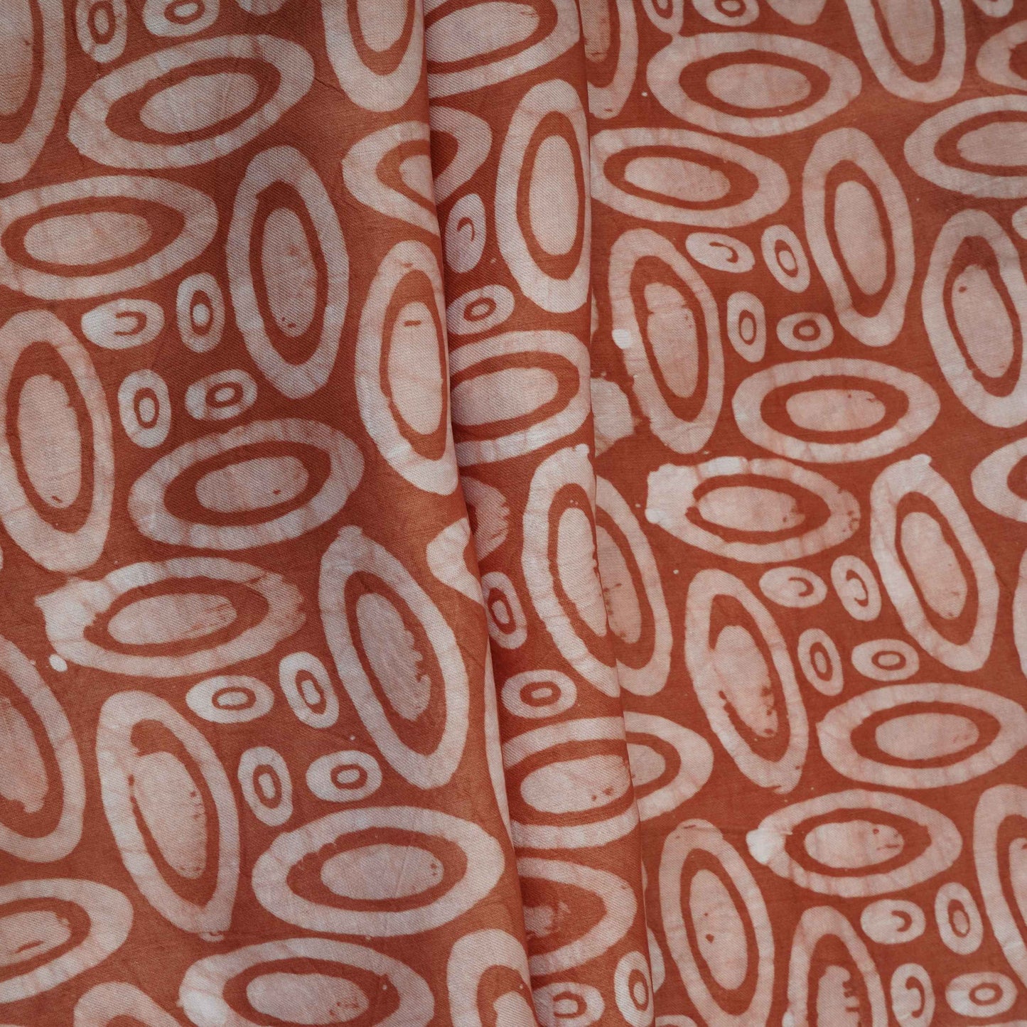Rust Brown Circle Batik Print Modal Satin Fabric EEG-32475