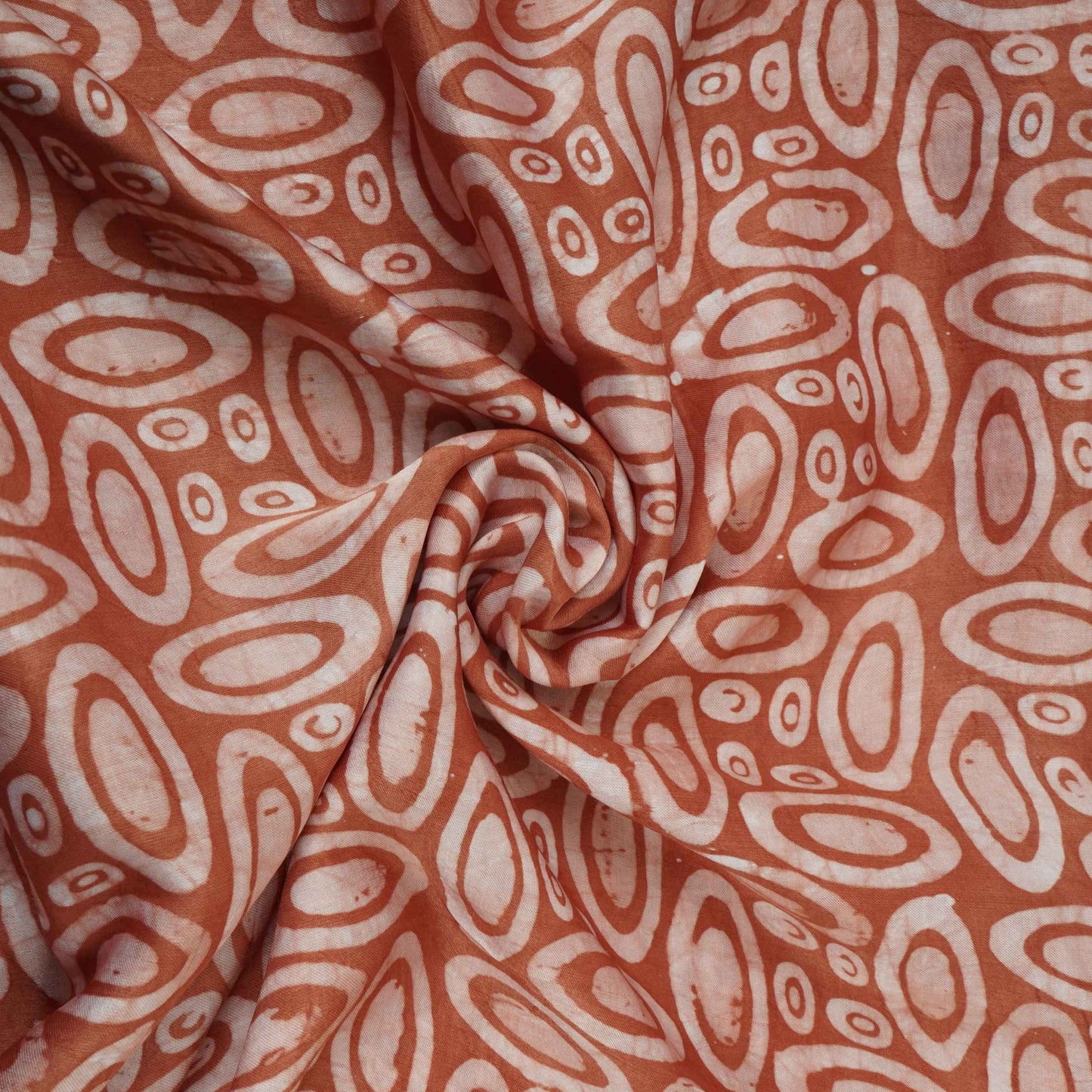 Rust Brown Circle Batik Print Modal Satin Fabric EEG-32475