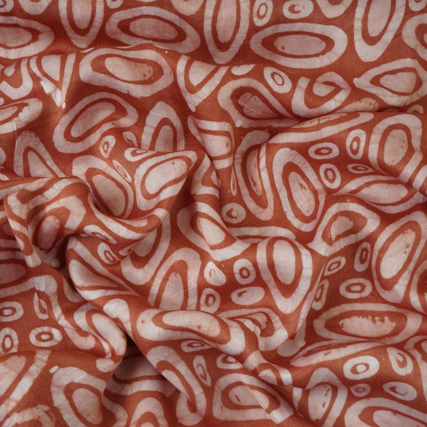 Rust Brown Circle Batik Print Modal Satin Fabric EEG-32475