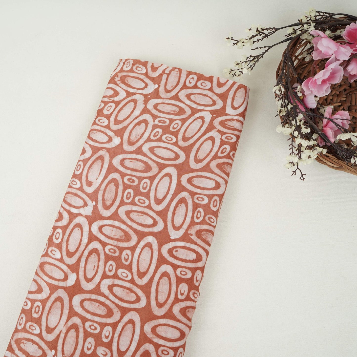 Rust Brown Circle Batik Print Modal Satin Fabric EEG-32475