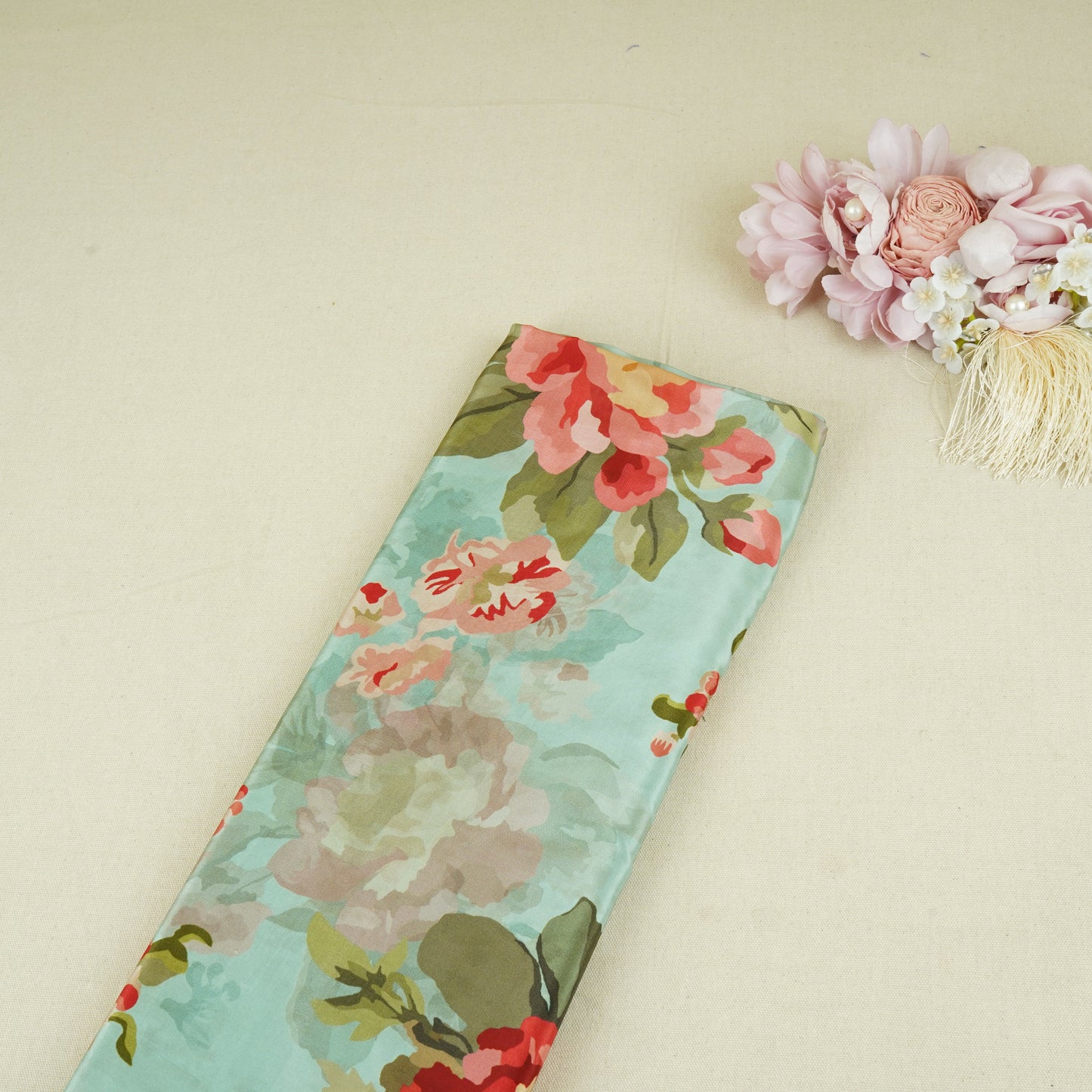 Mint Green Floral Print Crepe Fabric MT-29387