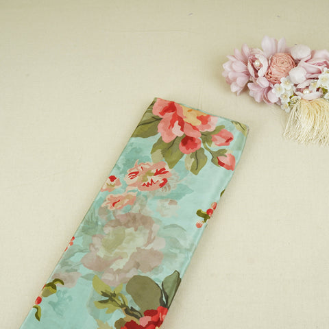 Mint Green Floral Print Crepe Fabric MT-29387
