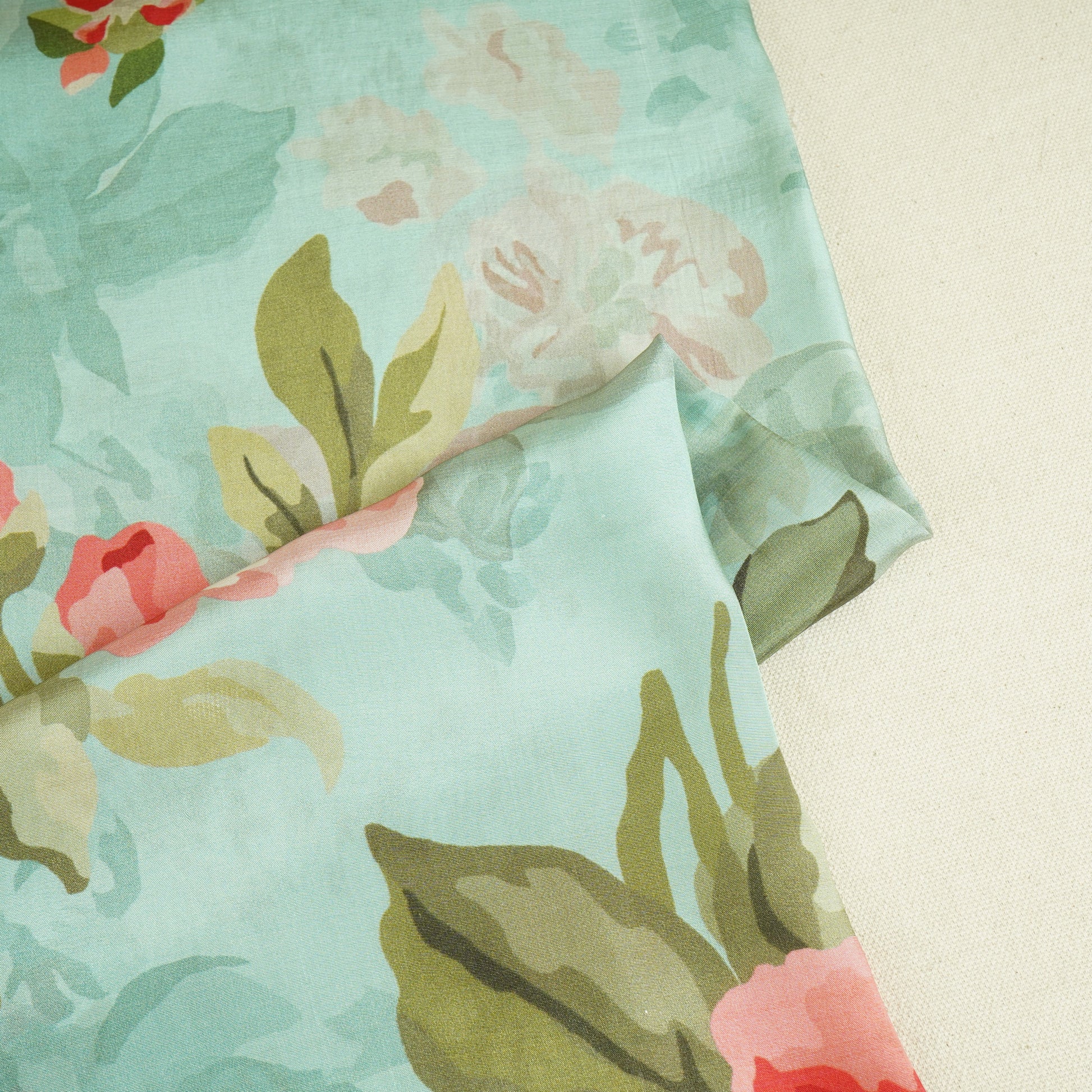 Mint Green Floral Print Crepe Fabric MT-29387