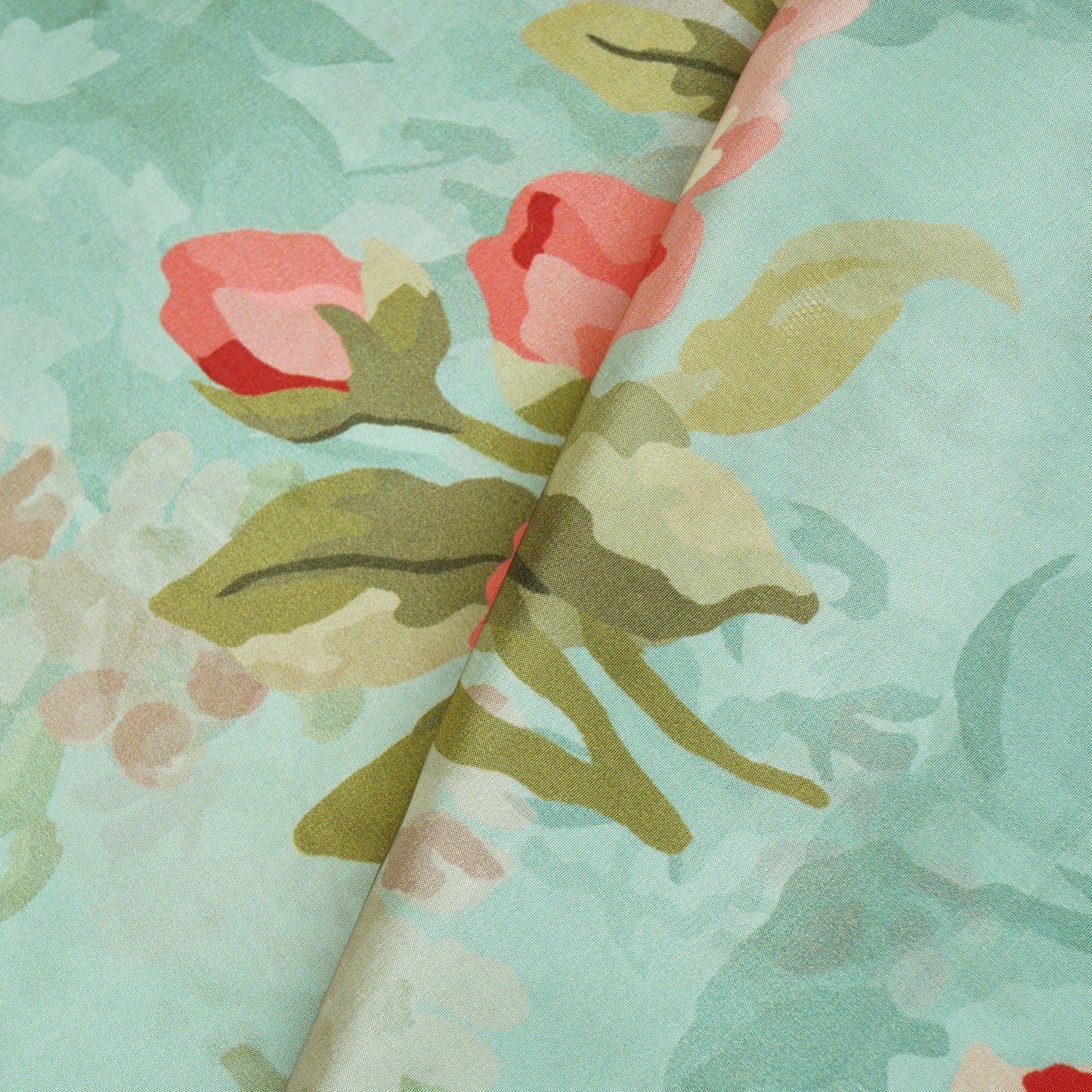 Mint Green Floral Print Crepe Fabric MT-29387