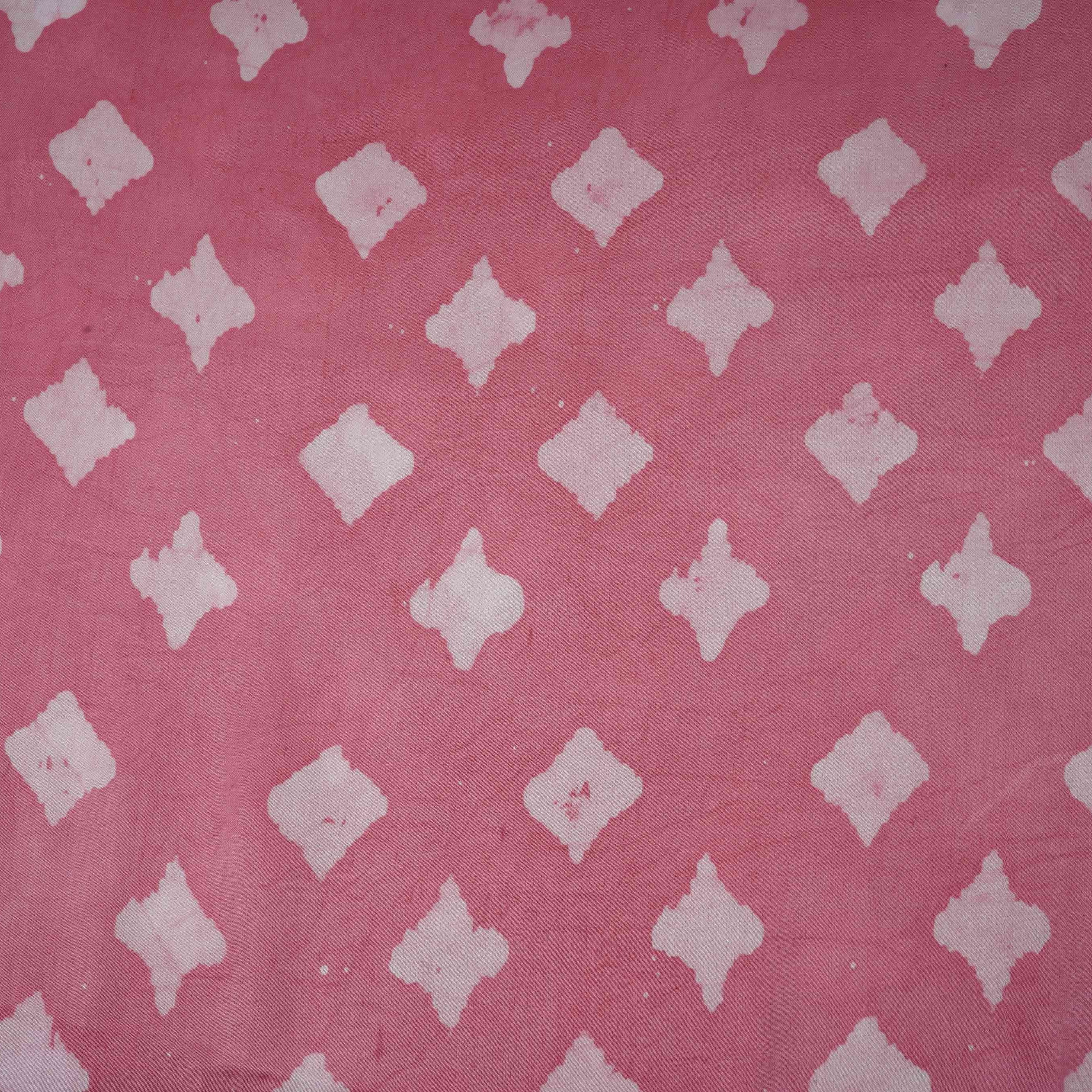 Pink Block Batik Print Modal Satin Fabric EEG-32481 - TradeUNO