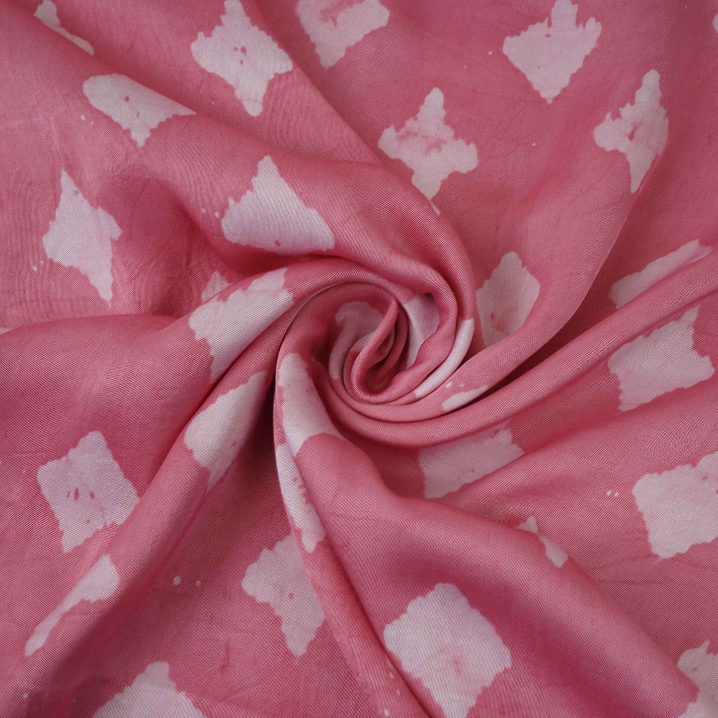 Pink Block Batik Print Modal Satin Fabric EEG-32481