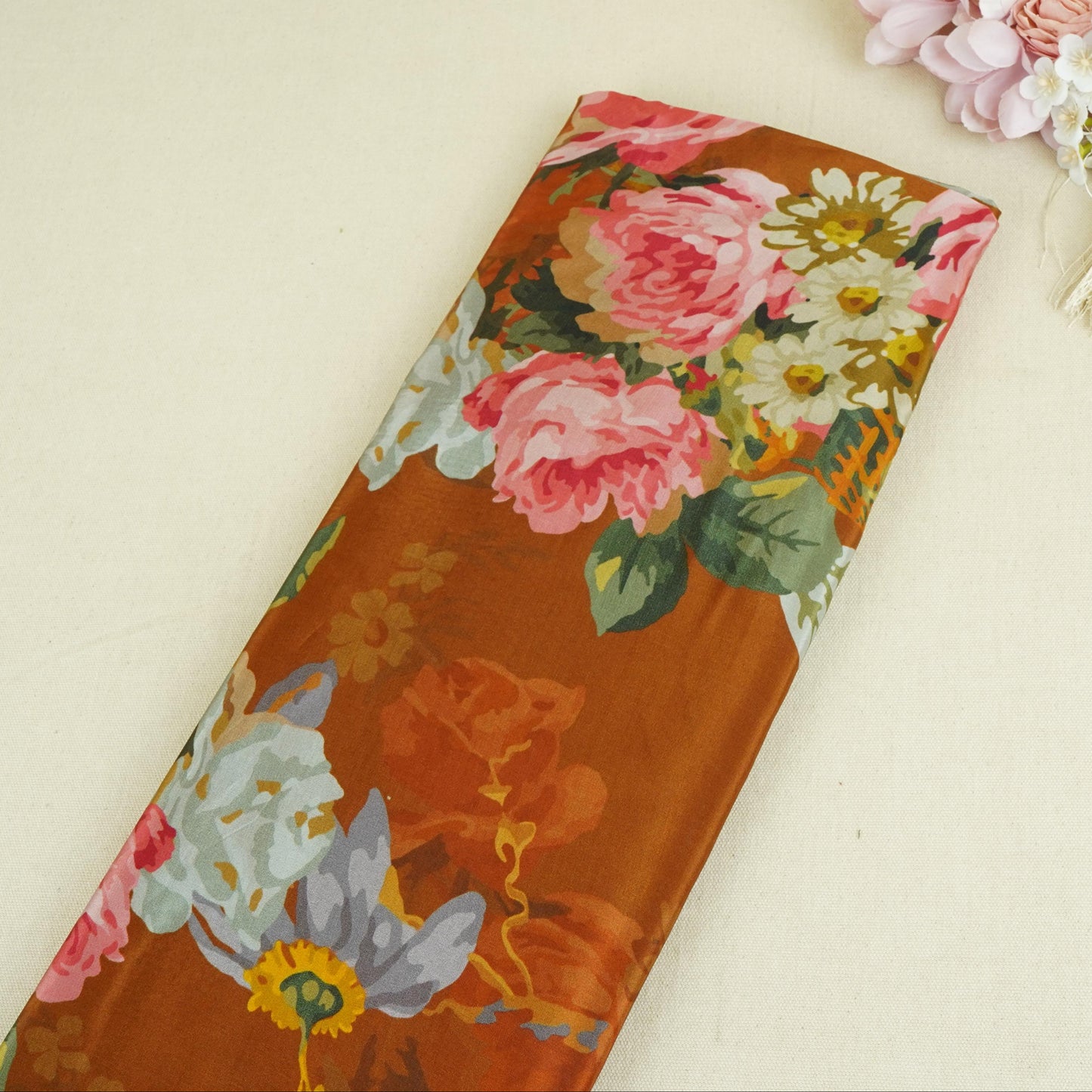 Brown Floral Print Crepe Fabric MT-29388