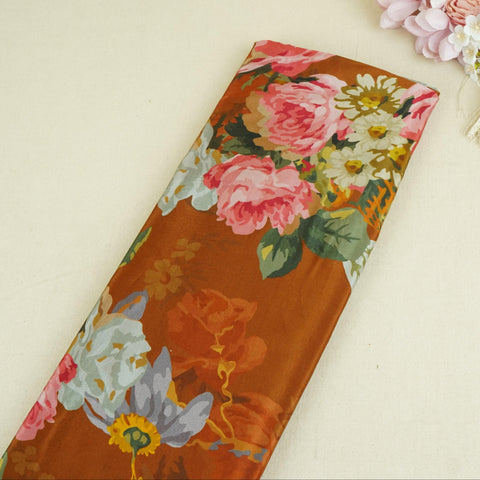 Brown Floral Print Crepe Fabric MT-29388