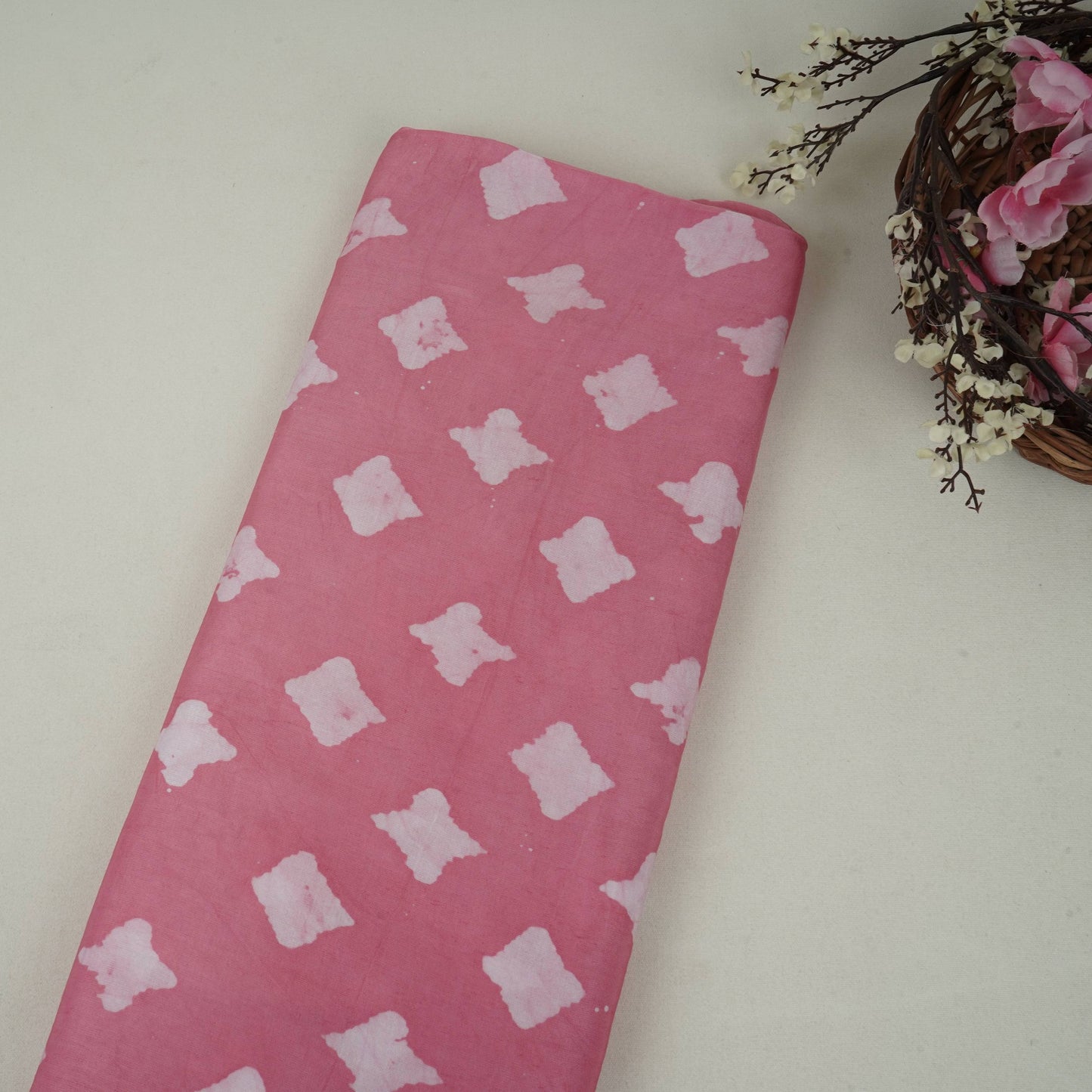 Pink Block Batik Print Modal Satin Fabric EEG-32481