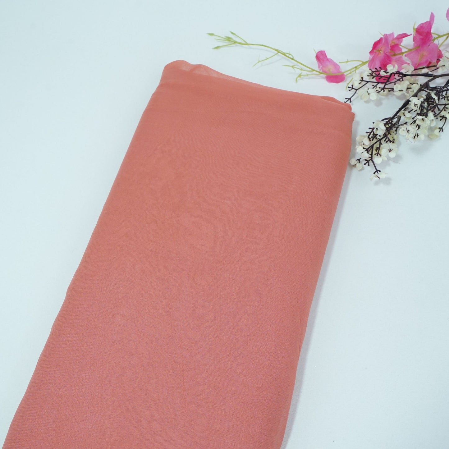 Coral Pink Solid Royal Georgette Fabric MKR-07