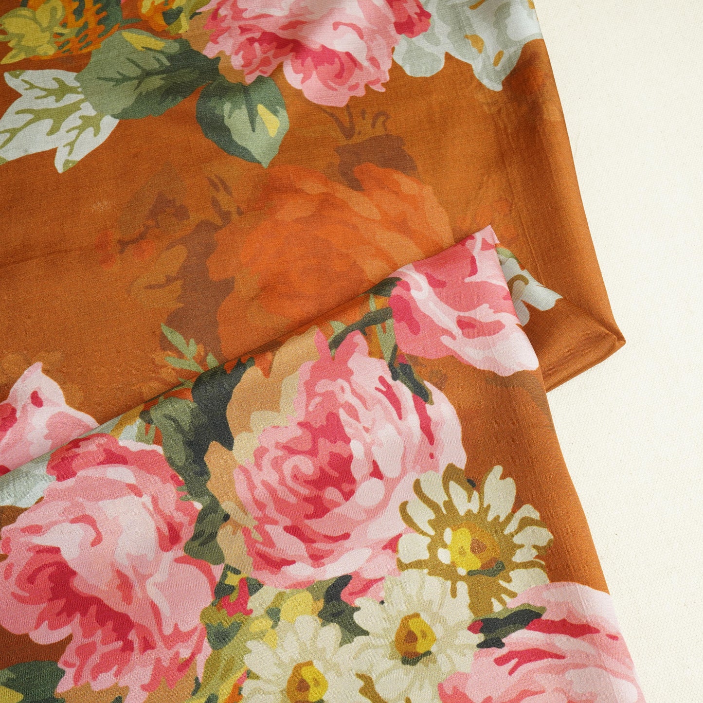 Brown Floral Print Crepe Fabric MT-29388