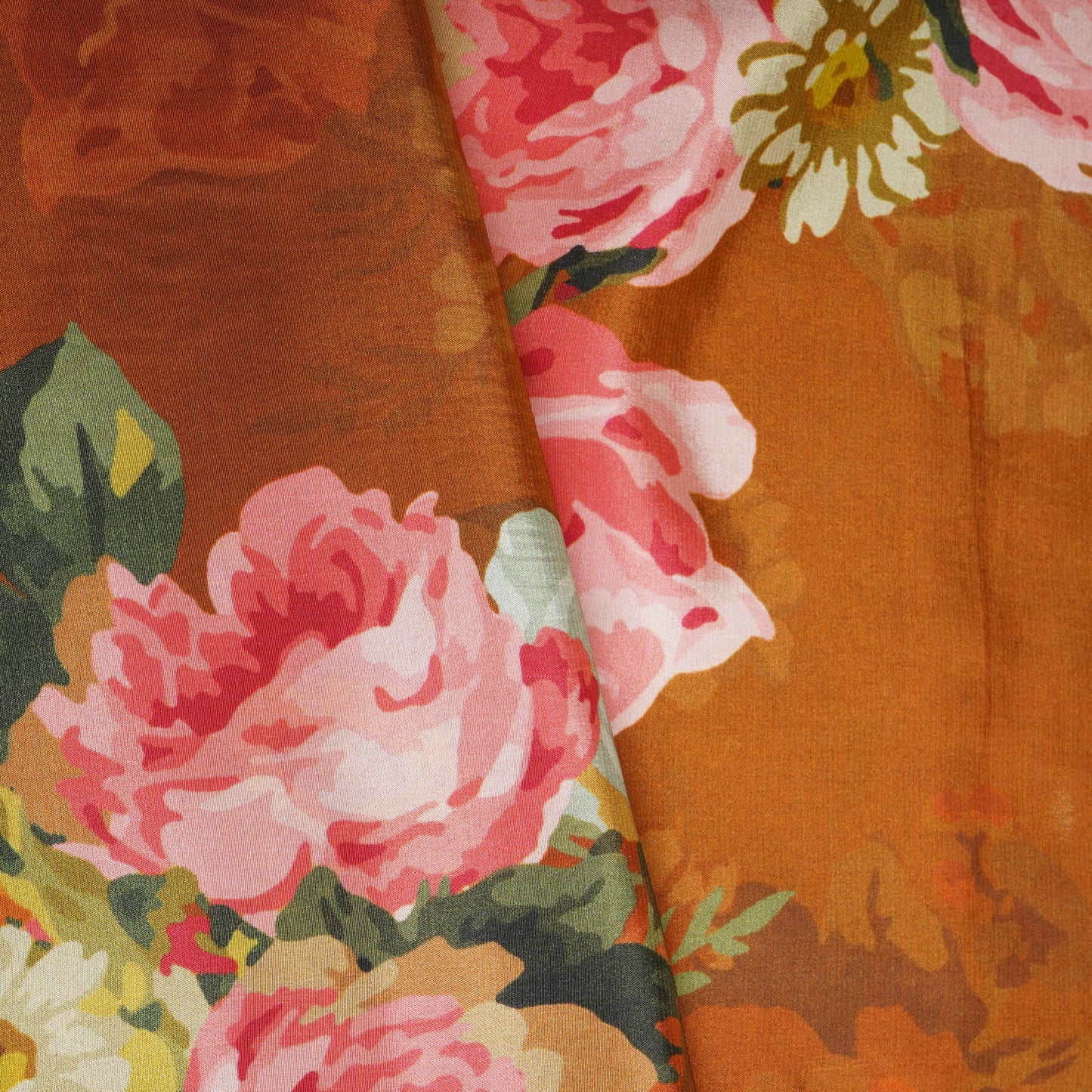 Brown Floral Print Crepe Fabric MT-29388