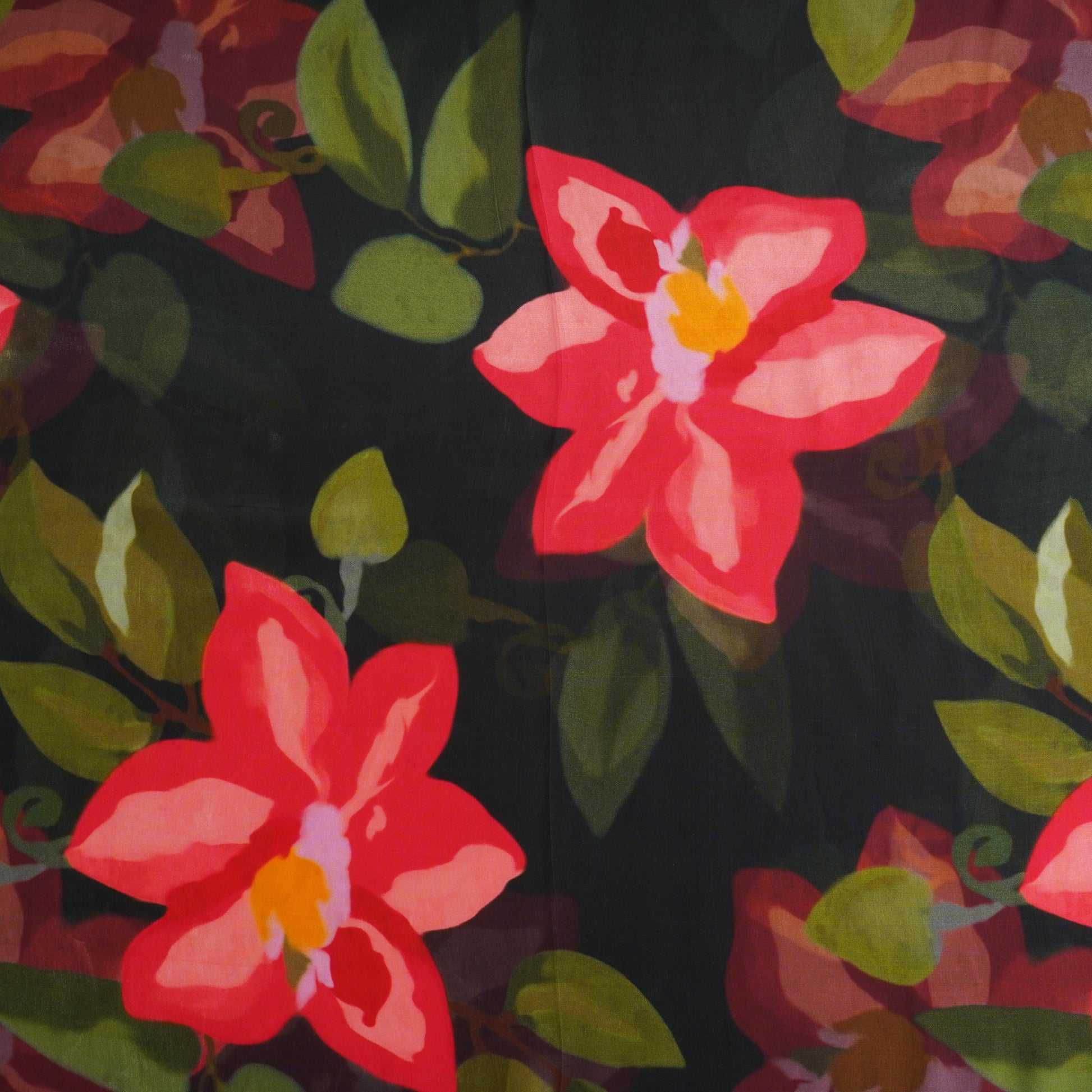 Black Floral Print Crepe Fabric MT-29386