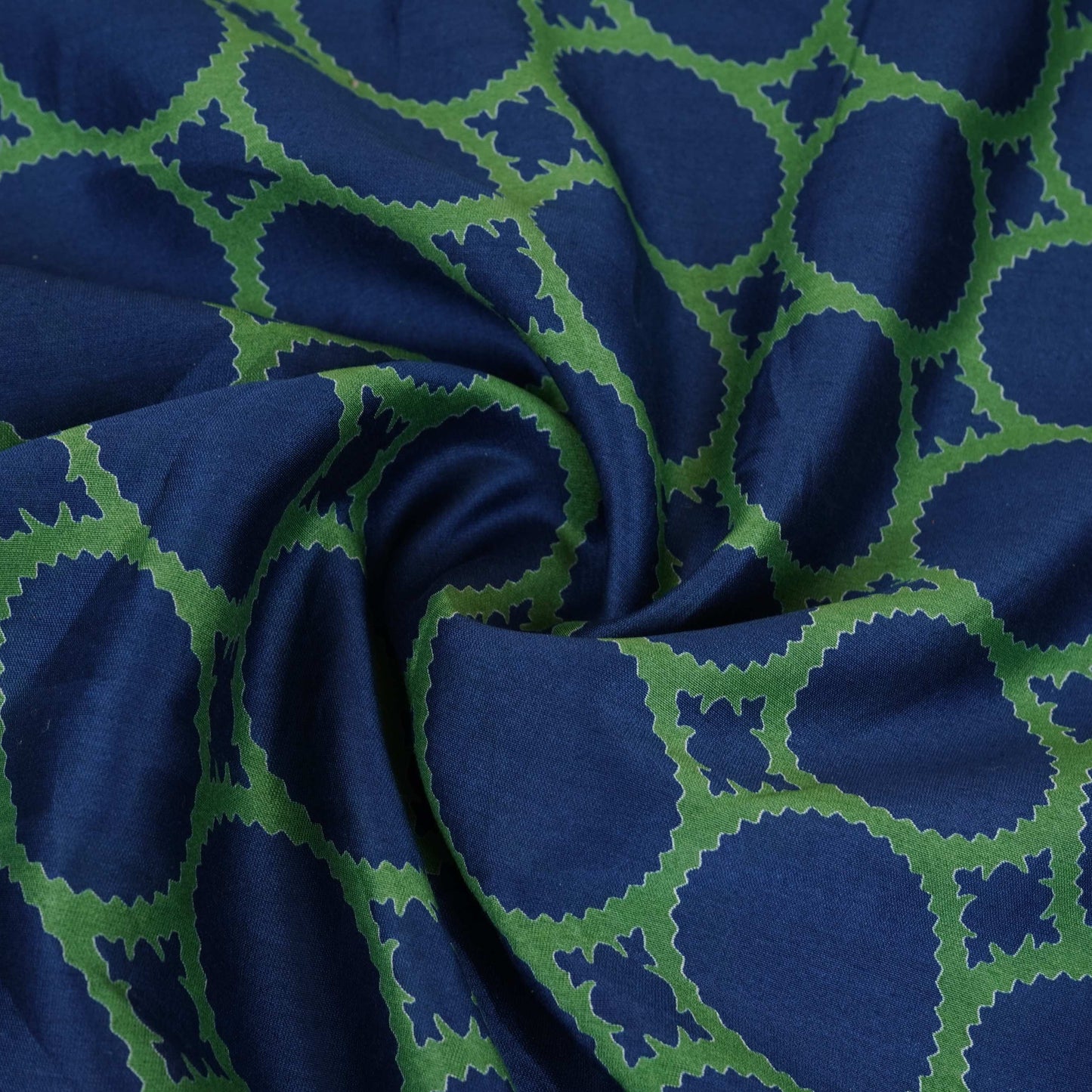Blue Polka Dot Print Pure 70gm Chanderi Fabric SN-30547
