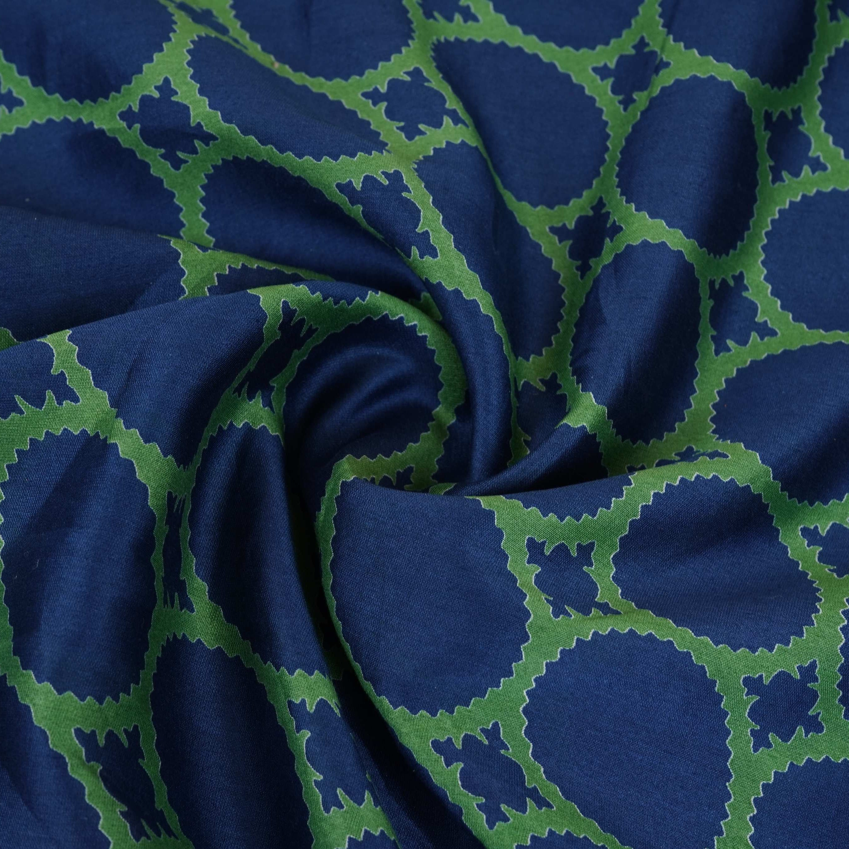 Blue Polka Dot Print Pure 70gm Chanderi Fabric SN-30547 - TradeUNO