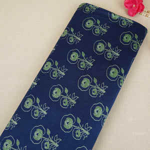 Blue Floral Print Pure 70gm Chanderi Fabric SN-30540 - TradeUNO