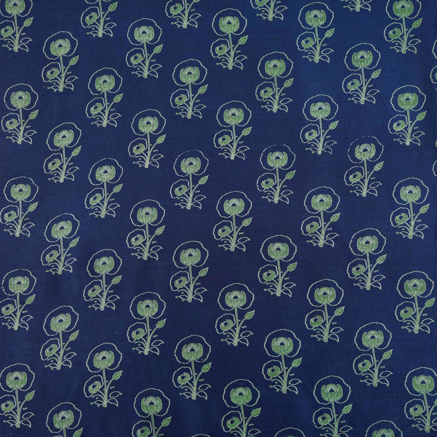 Blue Floral Print Pure 70gm Chanderi Fabric SN-30540