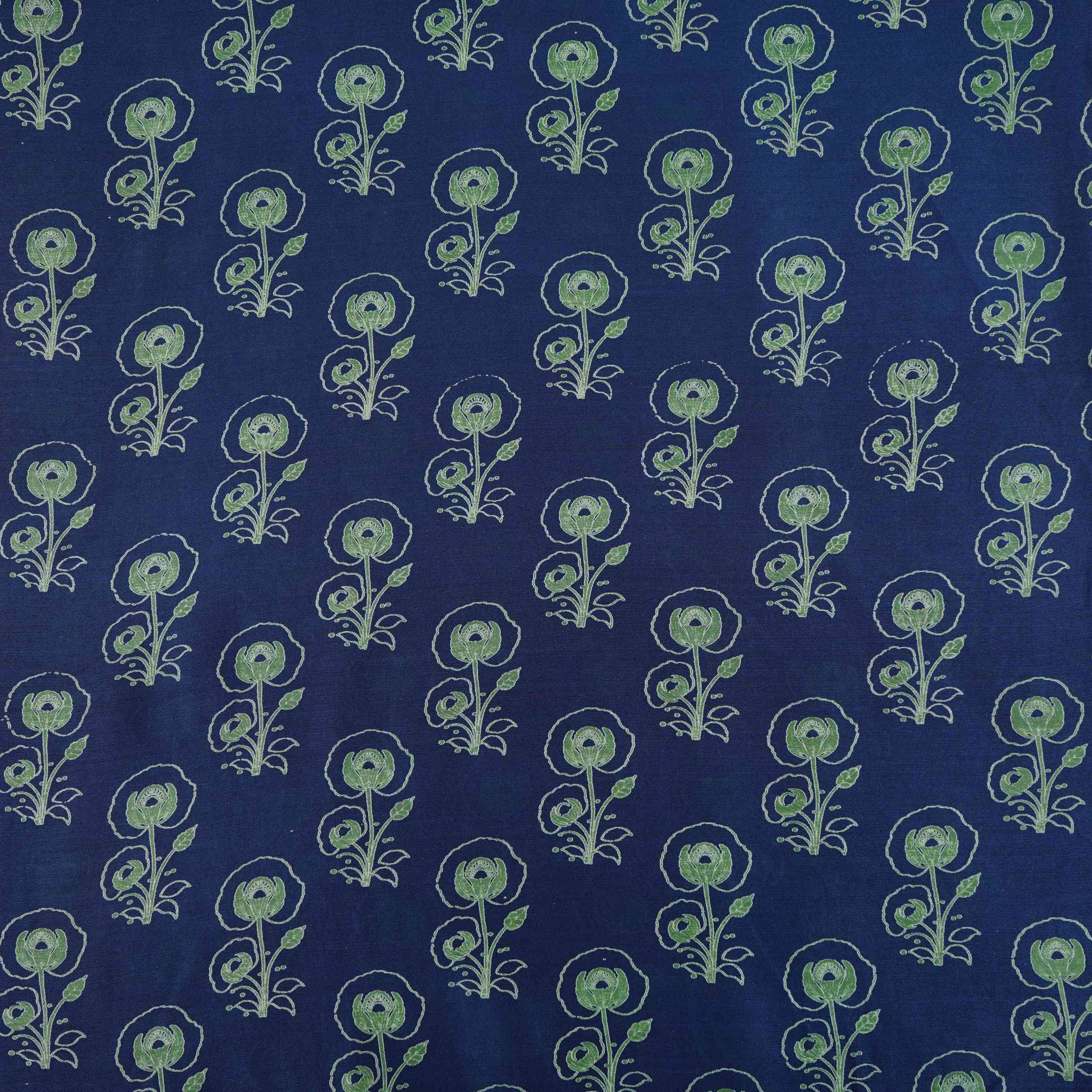 Blue Floral Print Pure 70gm Chanderi Fabric SN-30540 - TradeUNO