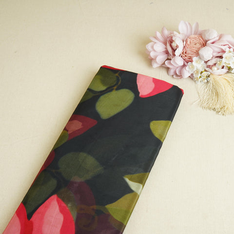 Black Floral Print Crepe Fabric MT-29386