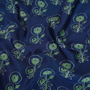 Blue Floral Print Pure 70gm Chanderi Fabric SN-30540 - TradeUNO