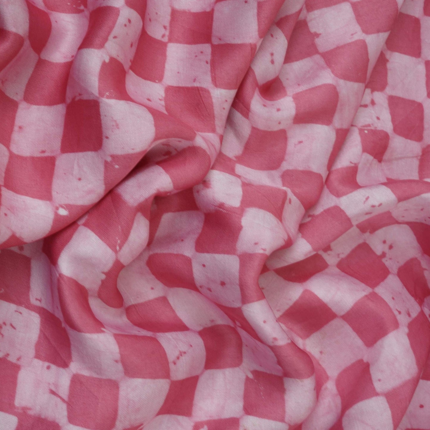 Pink Geometrical Batik Print Modal Satin Fabric EEG-32482