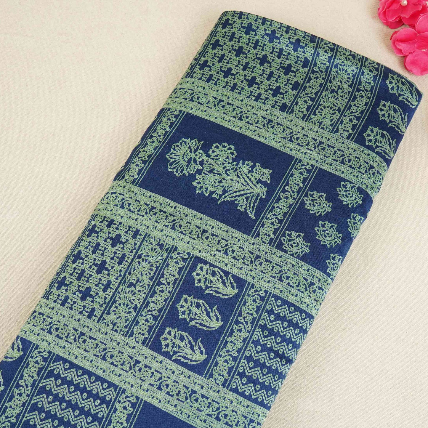 Blue Mughal Print Pure 70gm Chanderi Fabric SN-30530