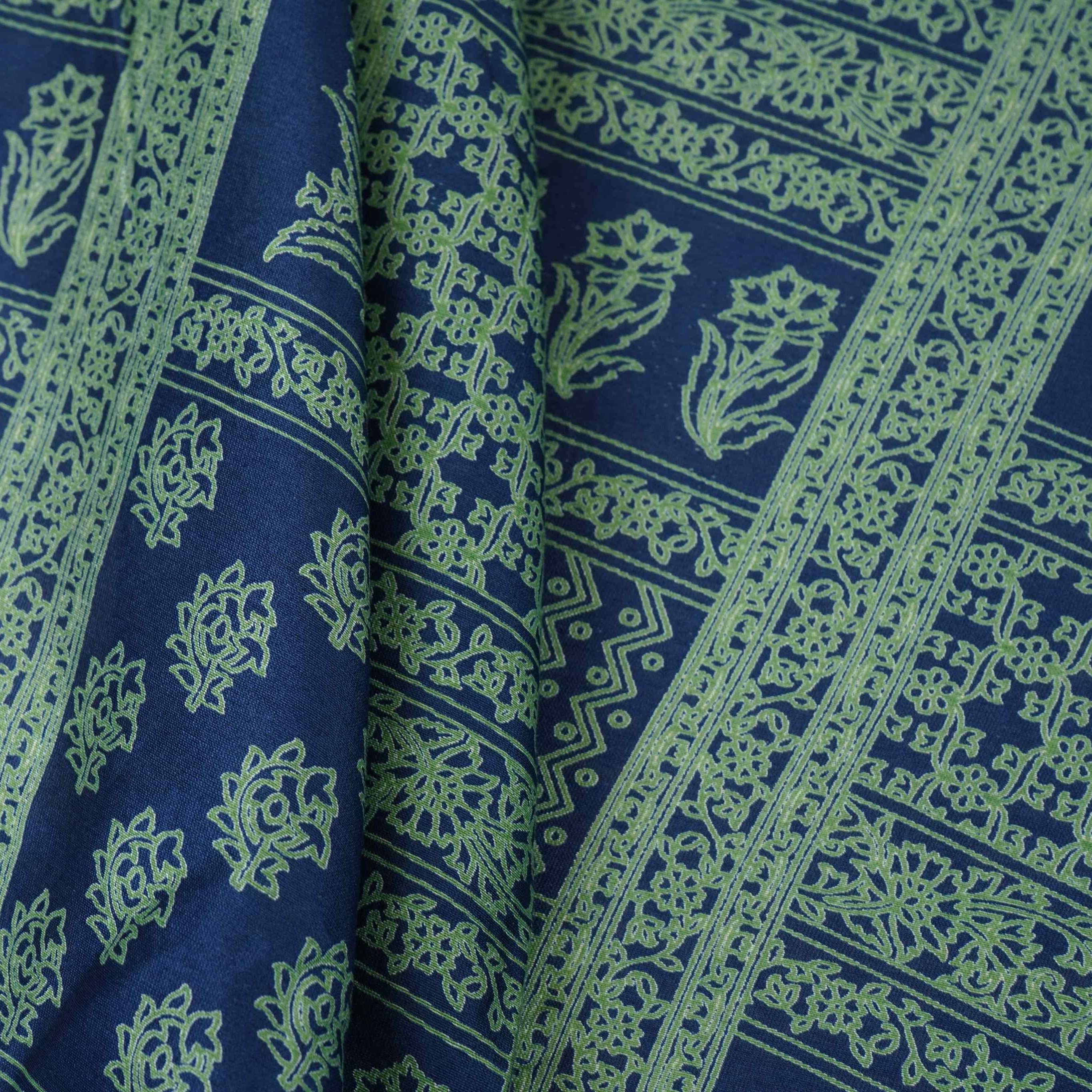Blue Mughal Print Pure 70gm Chanderi Fabric SN-30530 - TradeUNO