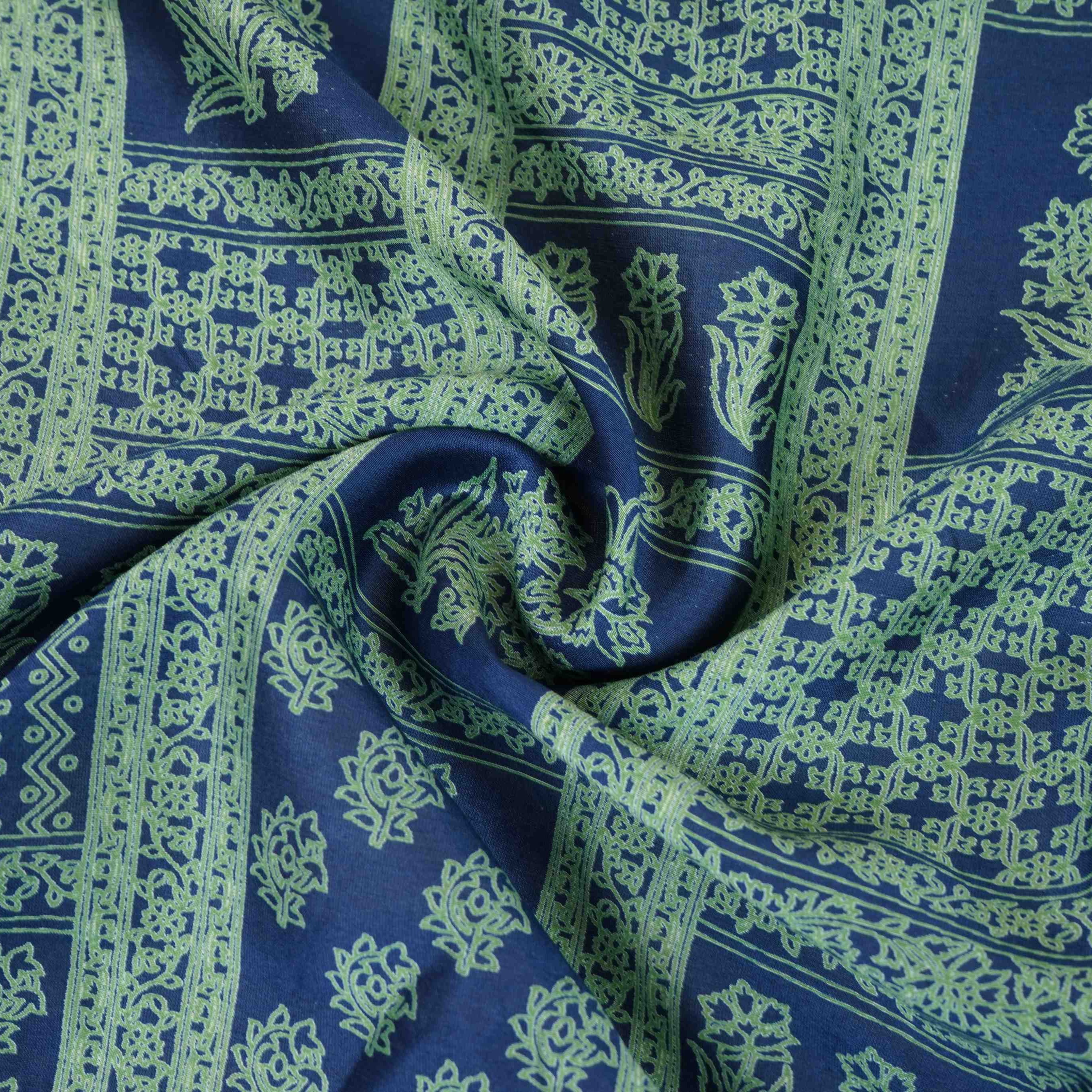 Blue Mughal Print Pure 70gm Chanderi Fabric SN-30530 - TradeUNO