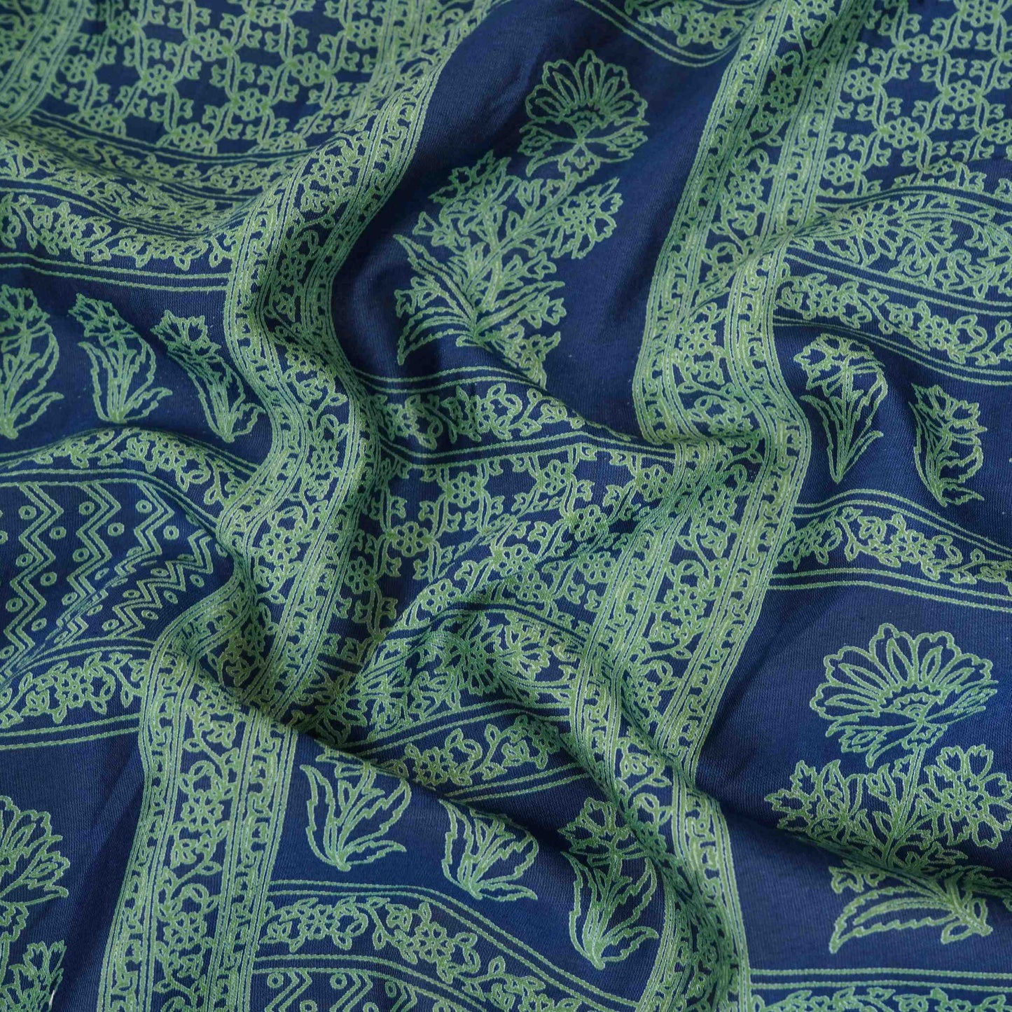 Blue Mughal Print Pure 70gm Chanderi Fabric SN-30530