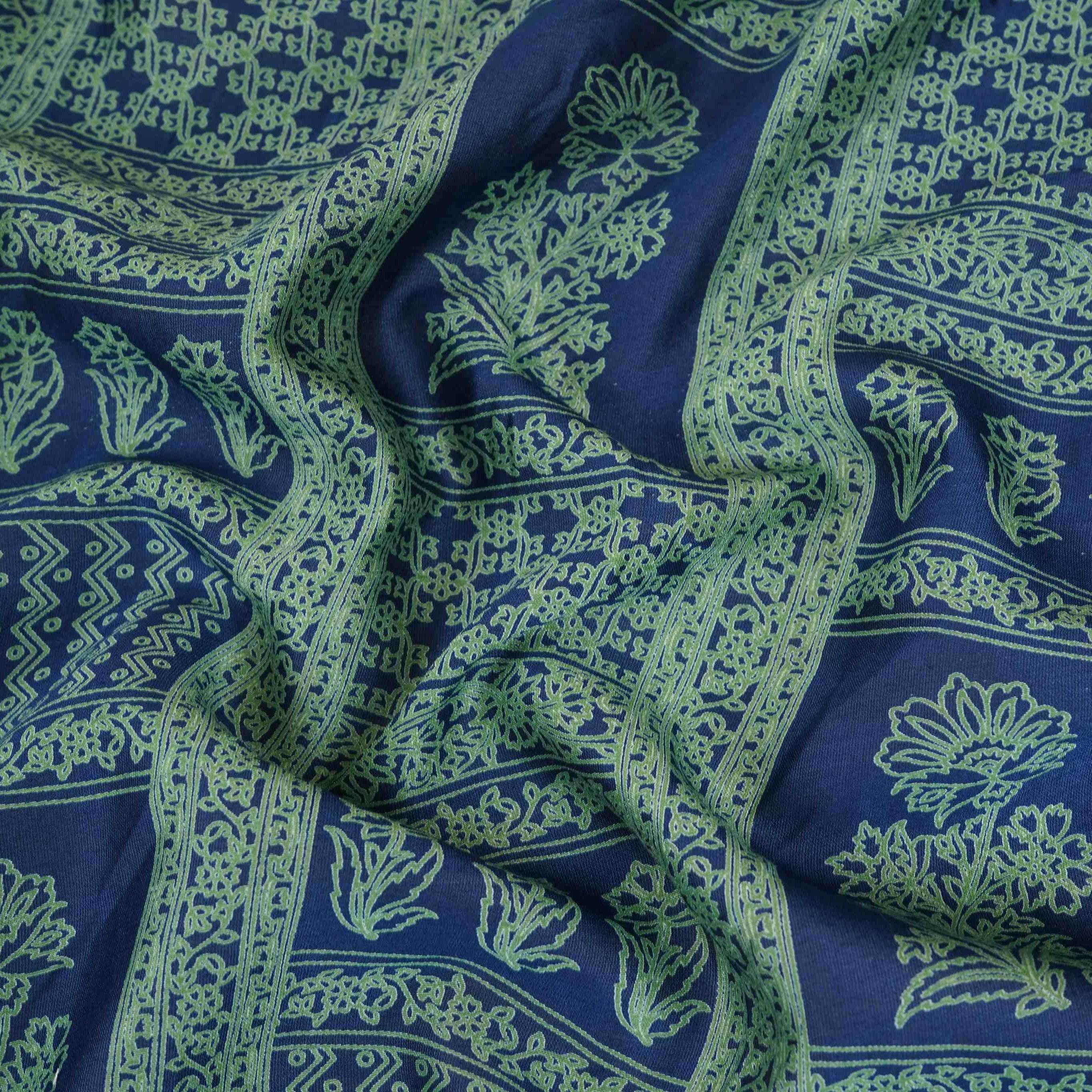 Blue Mughal Print Pure 70gm Chanderi Fabric SN-30530 - TradeUNO
