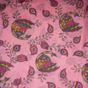 Pink Pen Kalamkari With Hand Embroidery Mul Chanderi Fabric VF-30664 - TradeUNO